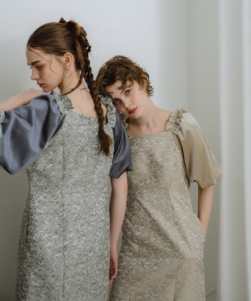 et.UNiVER パーティードレス et.UNiVER ドレス Puff-sleeve Jacquard Dress : ZOZOTOWN Yahoo!店