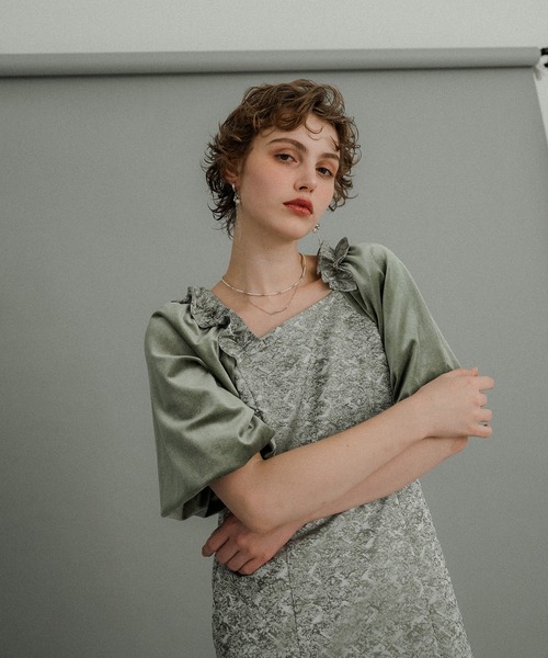 et.UNiVER ドレス Puff-sleeve Jacquard Dress : ZOZOTOWN Yahoo!店