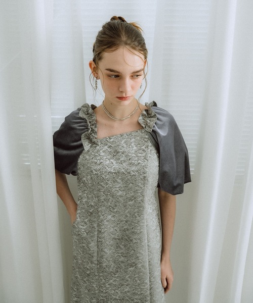et.UNiVER ドレス Puff-sleeve Jacquard Dress : ZOZOTOWN Yahoo!店