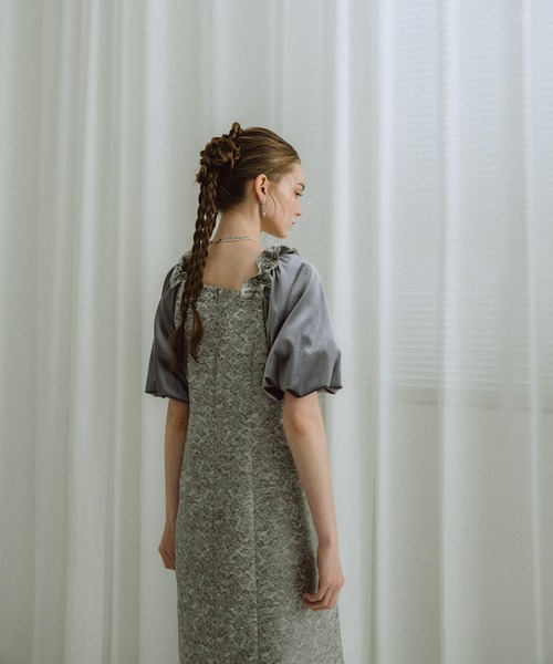 et.UNiVER ドレス Puff-sleeve Jacquard Dress : ZOZOTOWN Yahoo!店