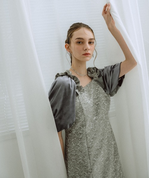 et.UNiVER ドレス Puff-sleeve Jacquard Dress : ZOZOTOWN Yahoo!店