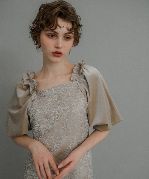 et.UNiVER ドレス Puff-sleeve Jacquard Dress : ZOZOTOWN Yahoo!店