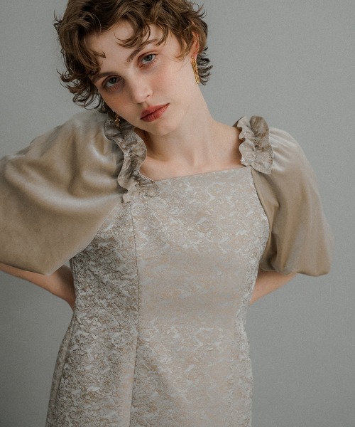 et.UNiVER ドレス Puff-sleeve Jacquard Dress : ZOZOTOWN Yahoo!店