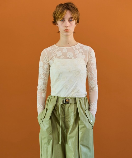 MAISON SPECIAL（メゾンスペシャル） Flower Embroidery Sheer Tops