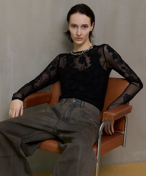 MAISON SPECIAL（メゾンスペシャル） Flower Embroidery Sheer Tops