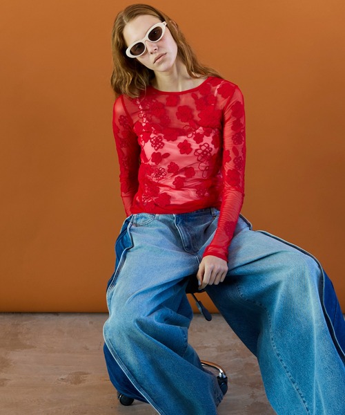 MAISON SPECIAL（メゾンスペシャル） Flower Embroidery Sheer Tops