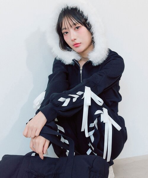 OLIVE des OLIVE（オリーブデオリーブ） パーカー レースアップジップ