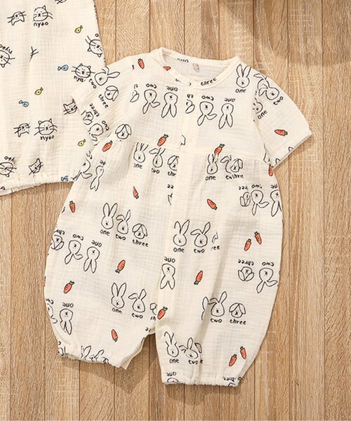 BREEZE（ブリーズ） ベビー服 ロンパース ねこ・うさぎガーゼ2WAY