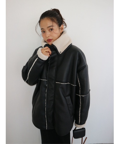 TRUNC ブルゾン アウター Boa Collar Faux Leather Blouson / ボア