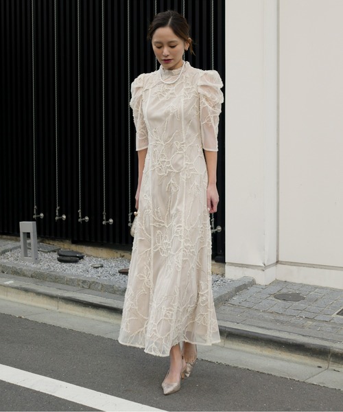 My shawty（マイシャウティー） ドレス fringe lace flare dress