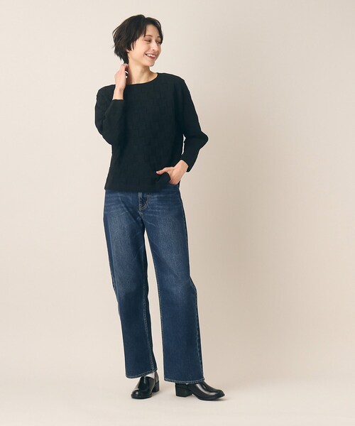 「Dessin」 7分袖ニット 02 ブラック レディース_画像4