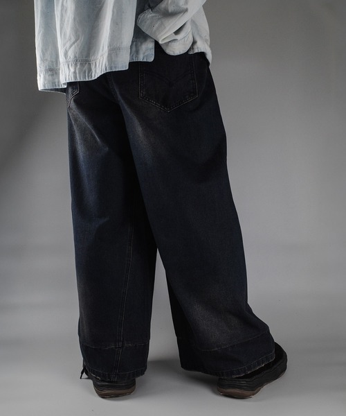 美品 Mr.creape デニム ワイドフレアパンツ L 濃紺 Y2K トレンド 美品 