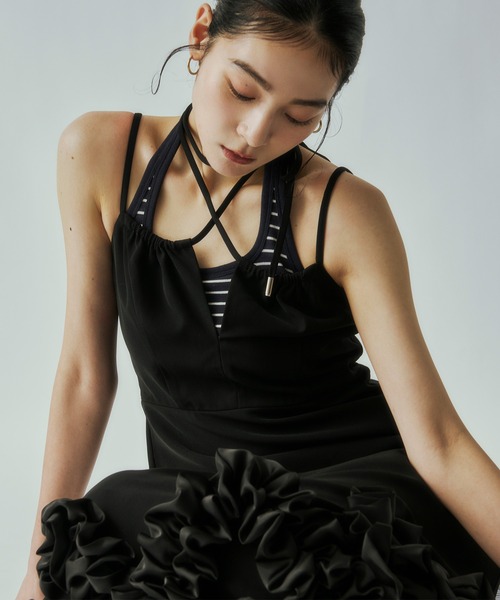 ブラックフリルパーティードレス eimyistoire Ezick パーティードレス ドレス Frill-hem cami dress ヘムフリル