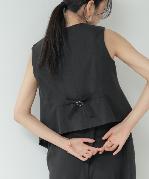 ベスト ジレ リネンショートジレ レディースの画像