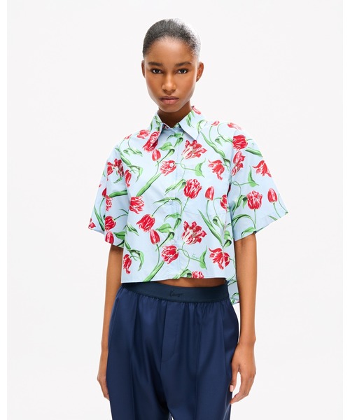 ブラウス シャツ 'KENZO Tulip' ショートスリーブ シャツ イン コットン ポプリン レディースの画像