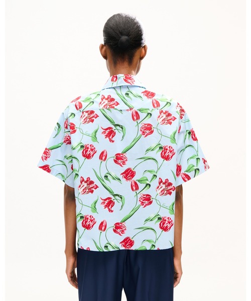 ブラウス シャツ 'KENZO Tulip' ショートスリーブ シャツ イン コットン ポプリン レディースの画像