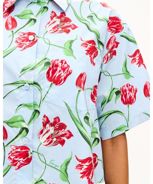 ブラウス シャツ 'KENZO Tulip' ショートスリーブ シャツ イン コットン ポプリン レディースの画像