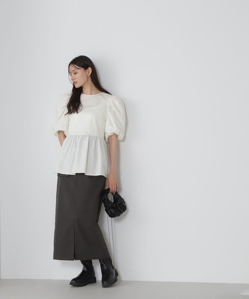 「NATURAL BEAUTY BASIC」 半袖チュニック SMALL オフホワイト レディース_画像3