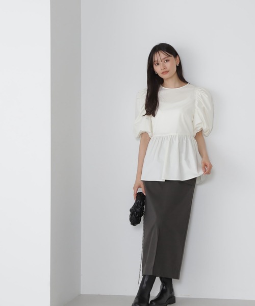 「NATURAL BEAUTY BASIC」 半袖チュニック SMALL オフホワイト レディース_画像4
