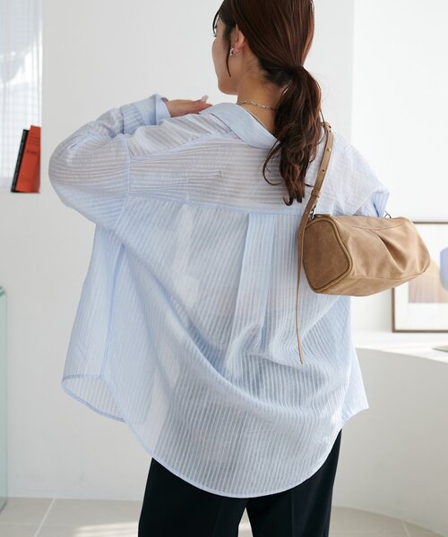 Discoat（ディスコート） ブラウス シャツ 刺繍入りシアーストライプ