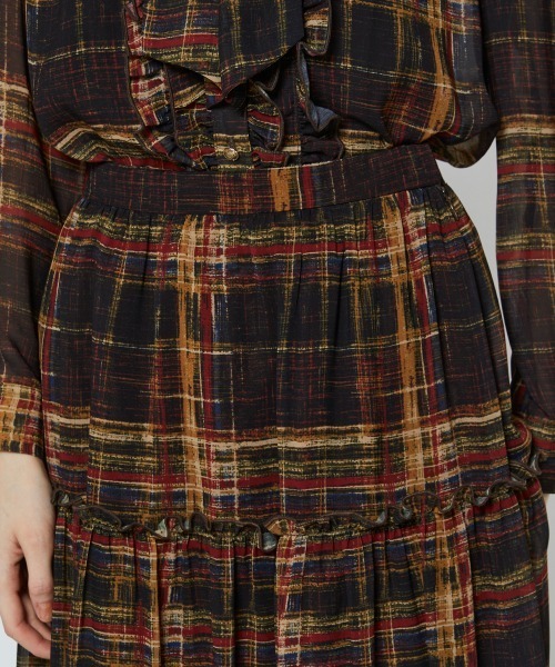 DOUBLE STANDARD CLOTHING シルクチェックスカート DOUBLE STANDARD CLOTHING（ダブルスタンダードクロージング） ロング