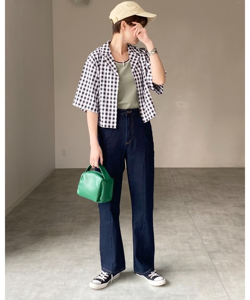 She's Closet ブラウス シャツ ギンガムチェック柄ショート丈