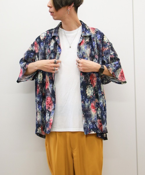 花柄半袖シャツドレス CLEL シャツ 「CLEL」2Way Multi Pattern Drape Short Sleeve