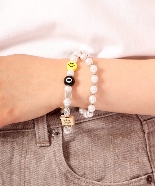 1004ST ブレスレット 8ボール ビーズ パール 2連 メンズ