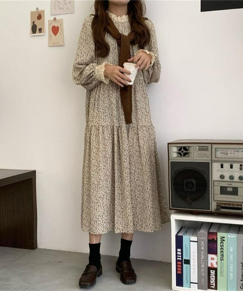 ワンピース レースポイントデザインティアードワンピース