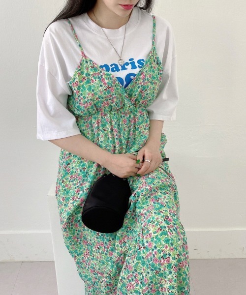 S301/未使用 新品 Kana キャミワンピース 花柄 ウエストゴム M 紺 KANA - S301/未使用 新品 Kana キャミワンピース 花柄 ウエスト