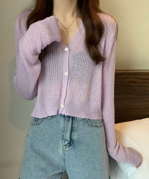 カーディガン Luxe Sheer Knit Short カーディガン レディース SHEENA カーディガン ショート丈サマーニットカーディガン