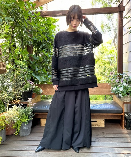 トレーナー スウェット シャギー×レザーメッシュプルオーバー レディース トレーナー スウェット シャギー×レザーメッシュプルオーバー