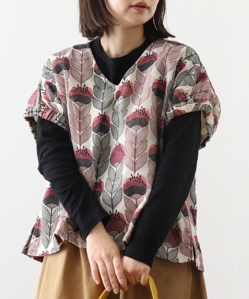 ベスト ジレ EMAGO 花刺繍シアーベスト レディース