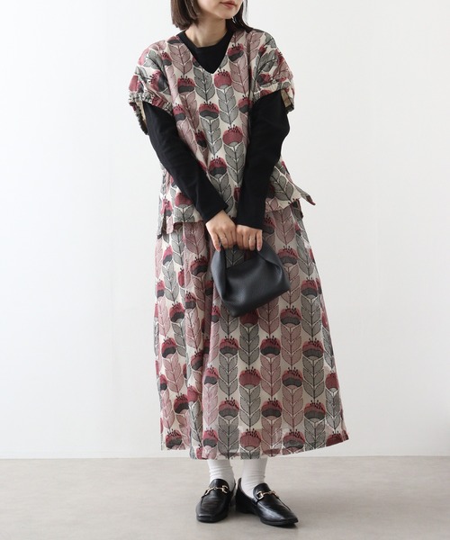 Emago ベスト ジレ EMAGO 花刺繍シアーベスト レディース