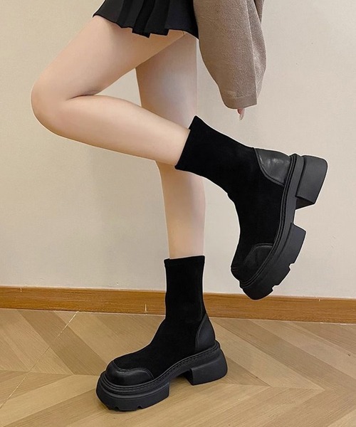STYLEBLOCK ブーツ 厚底ショートブーツ レディース : ZOZOTOWN