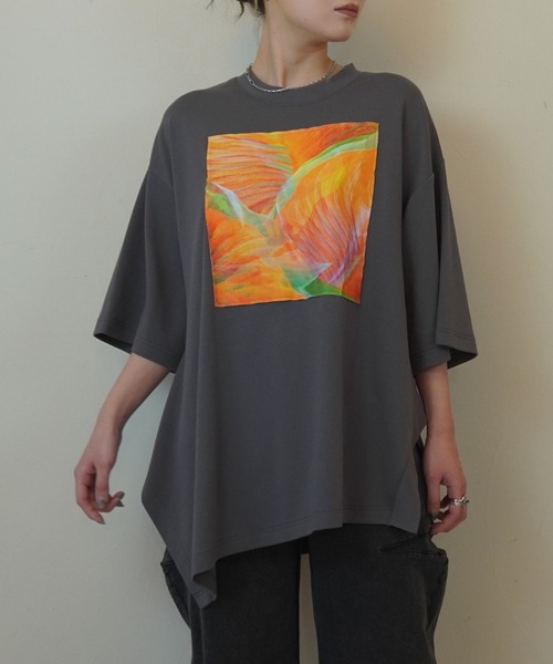 tシャツ 2WAYリーフフォトプリントレイヤードTシャツ レディース