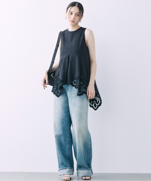 BABYLONE ブラウス シャツ カットワークノースリブラウス