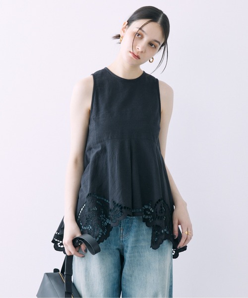 「BABYLONE」 ノースリーブブラウス フリー ブラック レディース BABYLONE ブラウス シャツ カットワークノースリブラウス