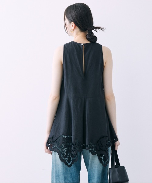 BABYLONE ブラウス シャツ カットワークノースリブラウス