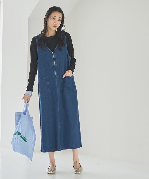 美品★ DENIM Vジャンスカ coen（コーエン） ジャンパースカート Vネックデニムジャンスカ