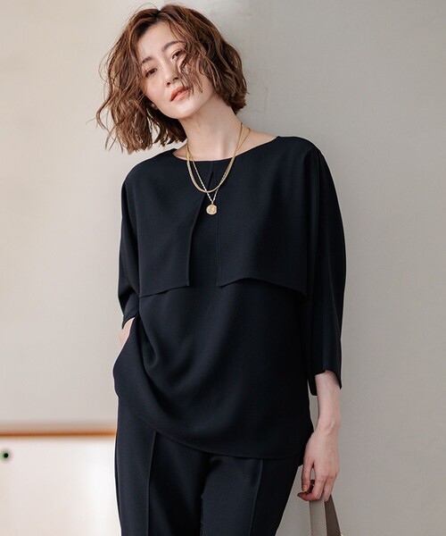 23区 tシャツ 「洗える」ストレッチジョーゼット ケープデザイン