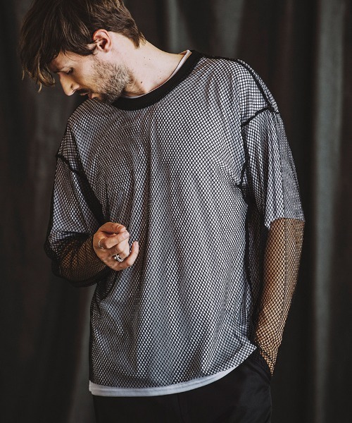 NO ID.（ノーアイディー） tシャツ mlt4826-レイヤードメッシュロンT