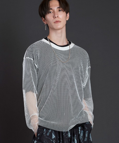 NO ID. tシャツ mlt4826-レイヤードメッシュロンT カットソー