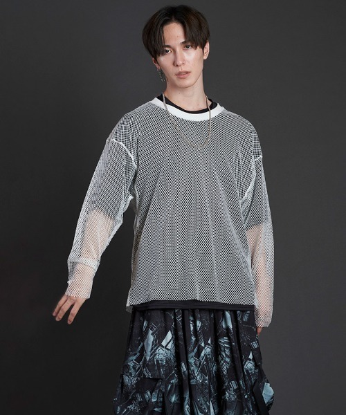 NO ID. tシャツ mlt4826-レイヤードメッシュロンT カットソー
