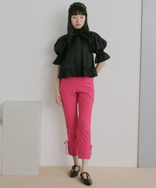 【タグ付】PERNA ペルナ フリルリボンブラウス　ブラック　24SS PERNA ブラウス シャツ フリルリボンブラウス レディース