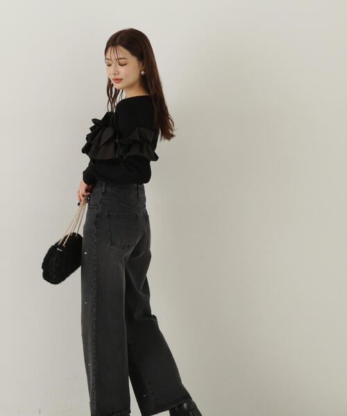 美品 sandro フリルニットセーター ブラック サイズF*FD862 美品 sandro フリルニットセーター ブラック サイズF*FD862
