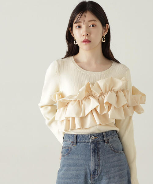 美品 sandro フリルニットセーター ブラック サイズF*FD862 美品 sandro フリルニットセーター ブラック サイズF*FD862