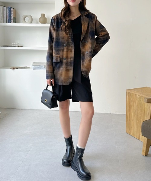 Ada. ジャケット テーラードジャケット 柔らかタッチ チェック 軽