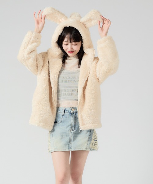 耳付きボアブルゾン Chick ブルゾン アウター Boa Fleece Rabbit Hood Blouson/ボア