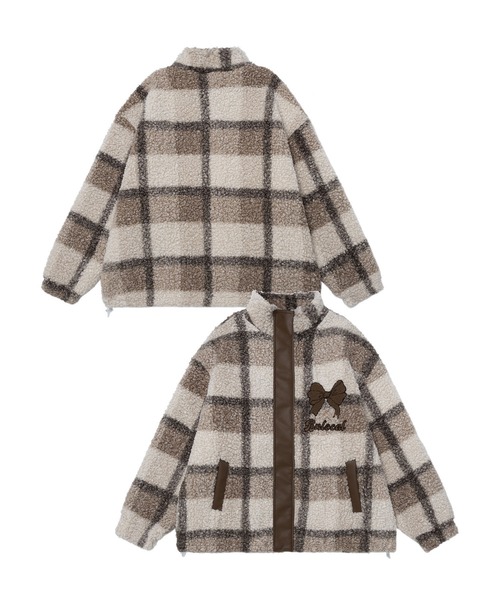 ブルゾン アウター 「HOOK」for girls リボン刺繍チェック柄ボア